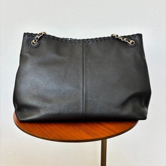 Tory Burch Marion Pebbled Leather Shoulder Bag – Black with Gold Chain Strap - Picture 2 of 11